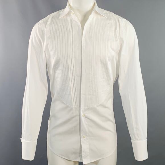 SUITSUPPLY Size S White Cotton Pleated French Cuffs Tuxedo Long Sleeve Shirt